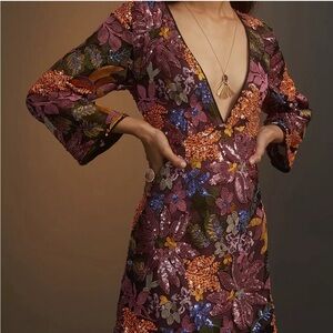 Sequin floral embroidery mini dress by Anthropologie